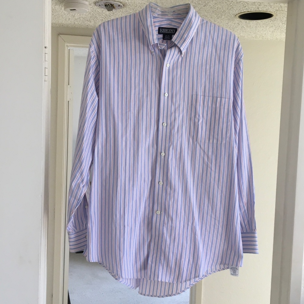 LANDS END/BLUE & PINK- RED STRIPE BOYFRIEND SHIRT/NEW